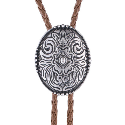 Jeilwiy Bolo Tie for Men Vintage Silver Floral Cowboy Mens Bolo Ties Western Brown Leather Cowboy Tie Adjustable