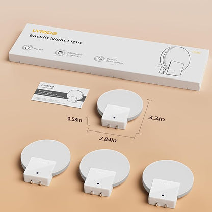 Lyridz Plug in LED Backlit Night Light with Auto Dusk to Dawn Sensor, 1-50 LM Dimmable Warm White Nightlight Indoor for Bedroom, Bathroom, Kids Room, Pet House, Kitchen, Stairs, Hallway, 4 Pack