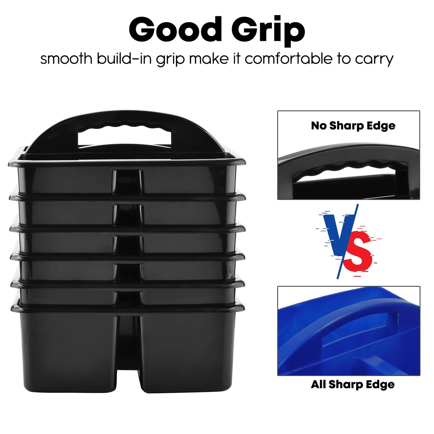ALINK Plastic Classroom Caddy Organizer with Handle, 6-Pack 3 Compartments, Teacher Supply Storage Caddy for Classroom Organization, Table, Desk, Office, Craft Art for Kids - Black