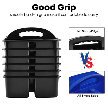 ALINK Plastic Classroom Caddy Organizer with Handle, 6-Pack 3 Compartments, Teacher Supply Storage Caddy for Classroom Organization, Table, Desk, Office, Craft Art for Kids - Black