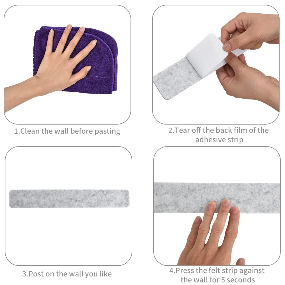 Vuzvuv 8Pcs Light Grey Cork Board Bar Strips with 50 Pushpins & Sticky Notes, Self-Adhesive Bulletin Board Strips No Damage for Wall, Felt Pin Board for Paste Notes, Photos, Schedules Office Decor