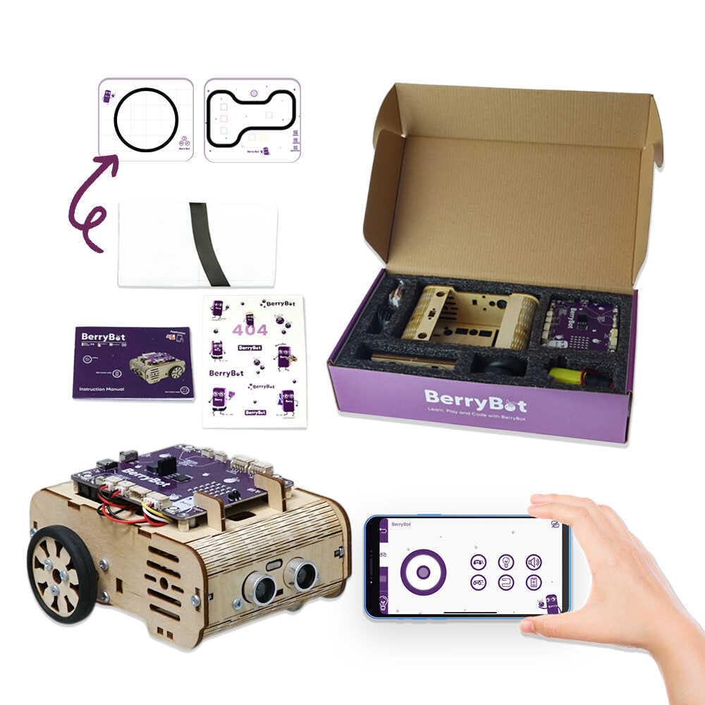 BerryBot – Programmable Robot Kit with Raspberry Pi RP2040 | STEM Learning, Graphical Coding, Easy Assembly, Obstacle Avoidance, Line and Light Tracking, Sumo Battle Modes, Scratch Robot