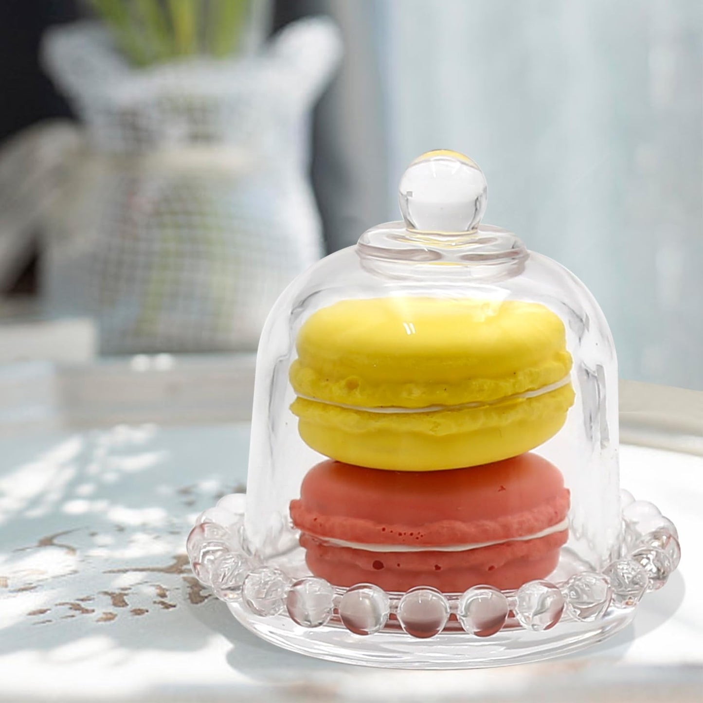 MDEOOSKY 4 PCS Mini Cake Domes Cookie Display Cake Holder Cake Stand Cake Plate Dome Cover Fruit Glass Cover Shield for Birthday Wedding Halloween Christmas, 3.94" x 3.94" x 3.34"