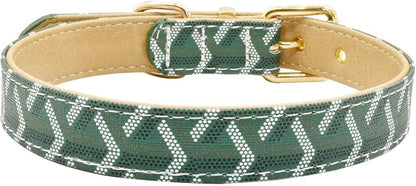 Leather Dog Collar and Leash Set, Check Pattern Dog Collar Leashes Metal Buckle Adjustable Durable for Small Medium Large Dogs (Green, M(11.8-15IN))