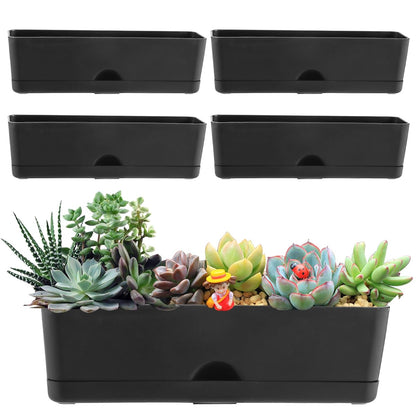 5 Pack Window Boxes Planters 16 Inches Rectangular Planter Herb Planter Boxes Large Plastic Flower Pots Rectangle Black Planter Outdoor and Indoor Succulent Window Sill Planter Self Watering Pots