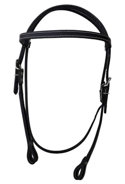 WEMBILS Western Leather Latigo Browband Headstall for Horses Double Stitched Black Horse Bridle for Trail Riding Durable Equine Supplies Equestrian Gifts(Black)