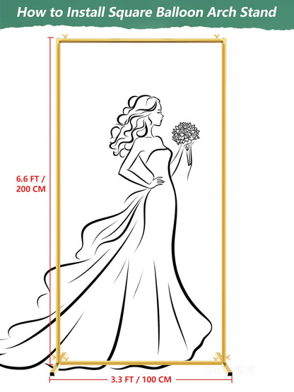 JEBUTU Gold Wedding Arch Backdrop Stand, 6.6 * 3.3FT Square Backdrop Stand Balloon Flower Metal Frame for Ceremony, Anniversary, Party, Birthday,Baby Shower Photo Booth Decoration