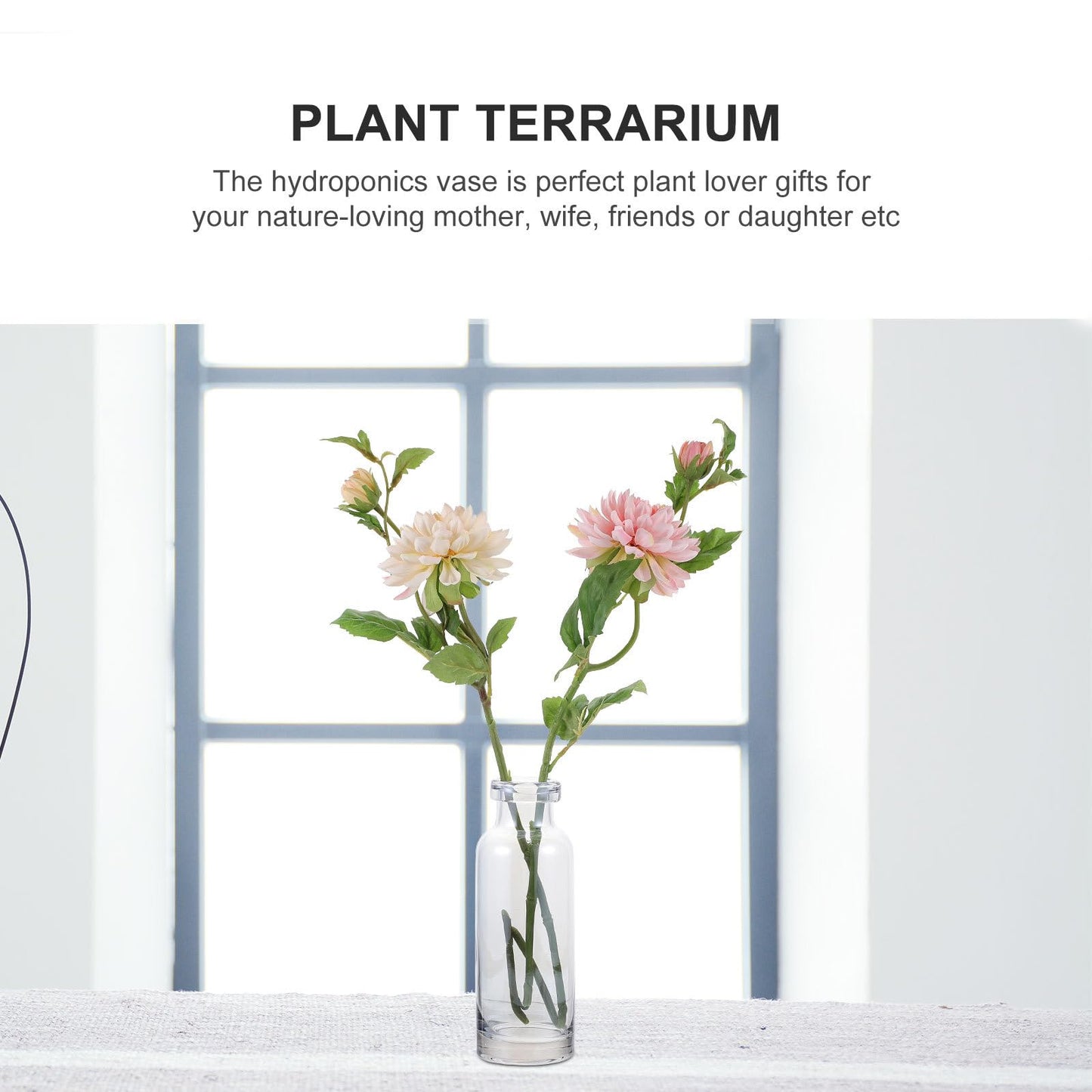Operitacx Glass Hydroponic Vase for Desktop Decoration, Ocean Blue Small Mouth Glass Planter, Home Office Plant Terrarium Container