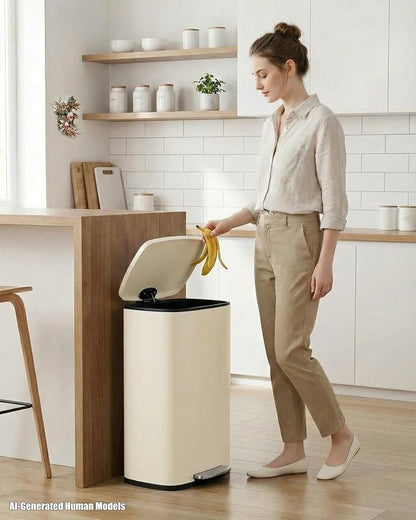 ComfyCorner 13.2+1.3 Gallon Trash Can Combo Set, Stainless Steel Garbage Bin with Pedal, Removable Inner Waste Bucket, Anti-Fingerprint, Soft-Close Locking Lid Dustbin for Kitchen, Bathroom, Office