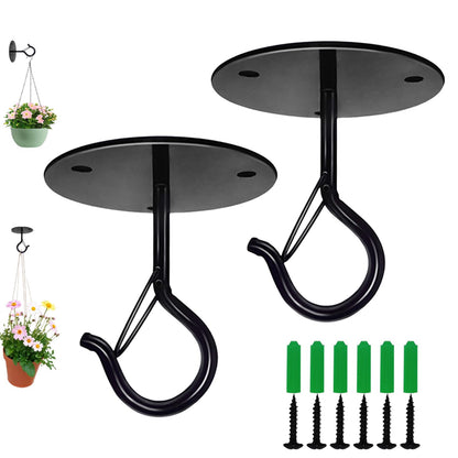 Taeekiy Ceiling Hooks for Hanging Plants Holder with Safety Buckle,Ceiling Decor Hook Heavy Duty,Metal Plant Hanger Indoor&Outdoor.Hooks for Hanging Plants,Wind Chime,Bird Feeders (Black, 2PCS)