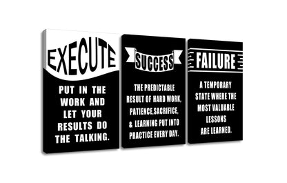 YSPCSUN Large 3 Piece Inspirational Wall Art for Office Walls Success Execute Failure Canvas Art Prints Motivational Mindset Quotes Posters Framed Entrepreneur Office Decorations, 48" x 24"