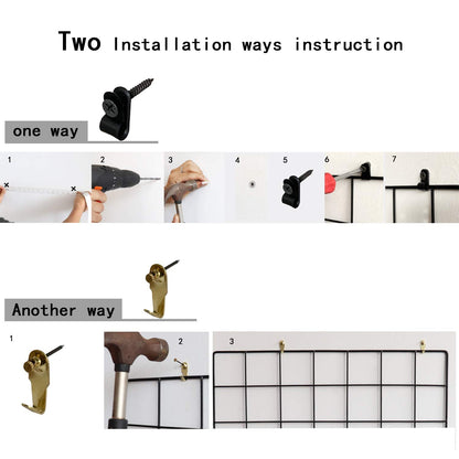 FRIADE Wall Grid Panel for Photo Display,Wall Storage Organizer,5 Metal Clips & 3 S Hooks & 4 Nails & 4 Plastic Hanging Buckles and 4 Screws Offered,Size 17.5" x 11.8"，Set of 2 (Black)