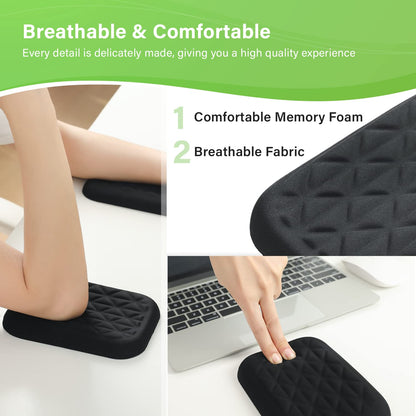LargeLeaf Ergonomic Wrist & Elbow Rest Pad for Desk with Memory Foam & Non-Slip Base, Relieve Elbow Pain Armrest Wrist Support(6.3 * 4.3 inch, Black, 2pcs)