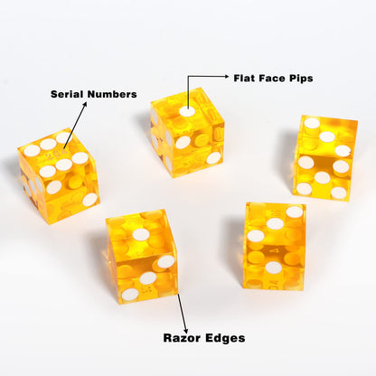 GSE Games & Sports Expert AAA Grade 19mm Pro Vegas Casino Style Craps Dice Set of 5 with Razor Sharp Edges & Matching Serialized Numbers for RPG, Dice Stacking, Yahtzee Dice Games