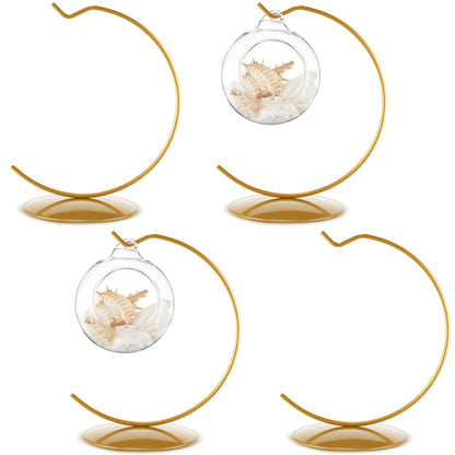 Otoolling 4 Pcs Ornament Display Stand Holder 6 Inch Tall Iron Round Christmas Air Plant Terrariums Holder Hook Crystal Witch Ball Hanging Stand for Glass Ball Christmas Wedding Home Decor (Gold)