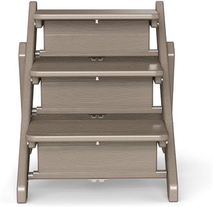 Dog Stairs and Steps, HDPE Plastic Wood Grain, 2-in-1 Foldable Pet Ramp for Small and Medium Dogs and Cats, for Bed Couch and Car, No Assembly Required, Supports Up to 150lbs