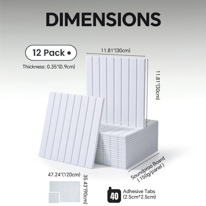 Slat Felt Wall Tiles (12 Pack) - 11.8"x11.8" Self-Adhesive Bulletin Board for Wall, Acoustic Panels for Sound Dampening, Modern Black Pin Board, Home Office Decor (30x30cm)