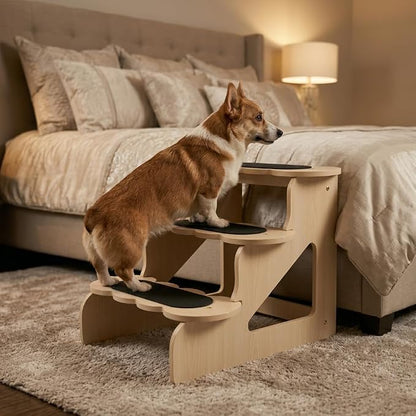 Wood Dog Stairs for Bed | Trainer-Recommended Wood Ramp Steps – Sturdy Support for Small & Senior Dogs