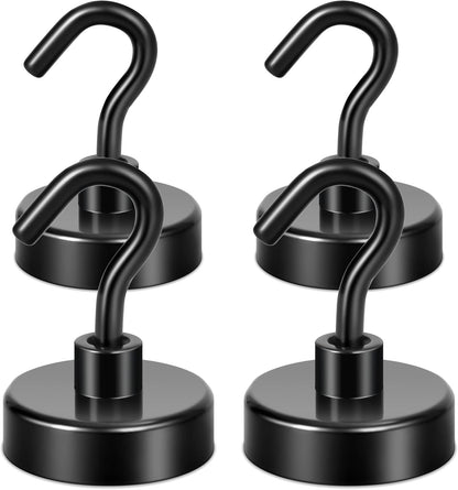 Neosmuk Magnetic Hooks, Heavy Duty Earth Magnets with Hook for Refrigerator, Extra Strong Cruise Hook for Hanging, Magnetic Hanger for Curtain, Grill(Matte Black,4 Pack)