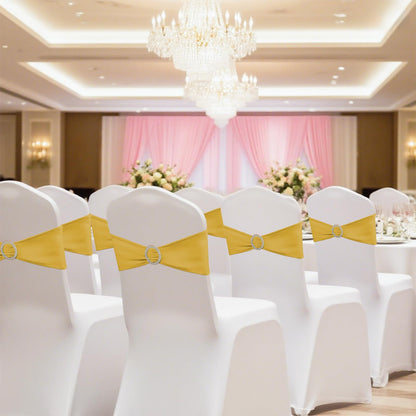 150 Pack Spandex Stretch Chair Sashes Bows, Elastic Stretch Chair Cover Bands Ties with Buckle Slider for Wedding Party Ceremony Reception Event Banquet Decoration (Gold)
