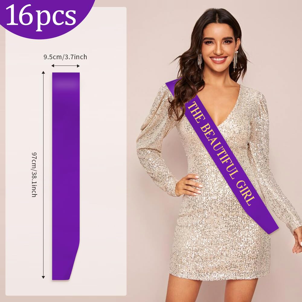 16 PCS Plain Dark Purple Senior & Miss Congeniality Sashes for Pageants