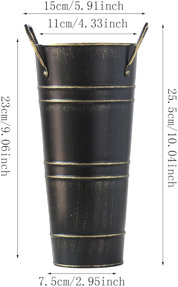 Metal Umbrella Stand Standing Umbrella Holders Bin Canes , Perfect for Entryway and Porch Use, Ideal Organizer for Home and Office Rustic Floral Bucket Floor Vase for Entryway Porch Indoor (black)