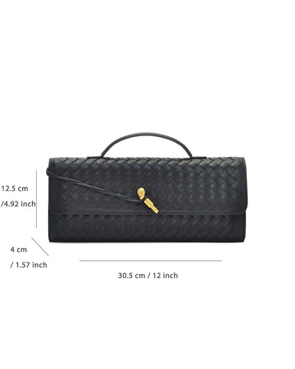 NEWBELLA Women's Handmade Woven Clutch Purse - PU Leather Crossbody Bag for Evening & Casual, Adjustable Shoulder Strap Fashion Handbag (Black)