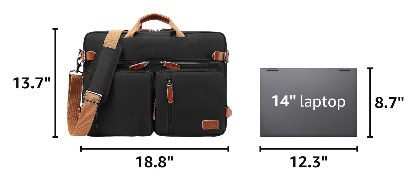CoolBELL Convertible Backpack Messenger Shoulder Bag Laptop Case Handbag Business Briefcase Multi-Functional Travel Rucksack Fits 17.3 Inch Laptop for Men/Women (Black)