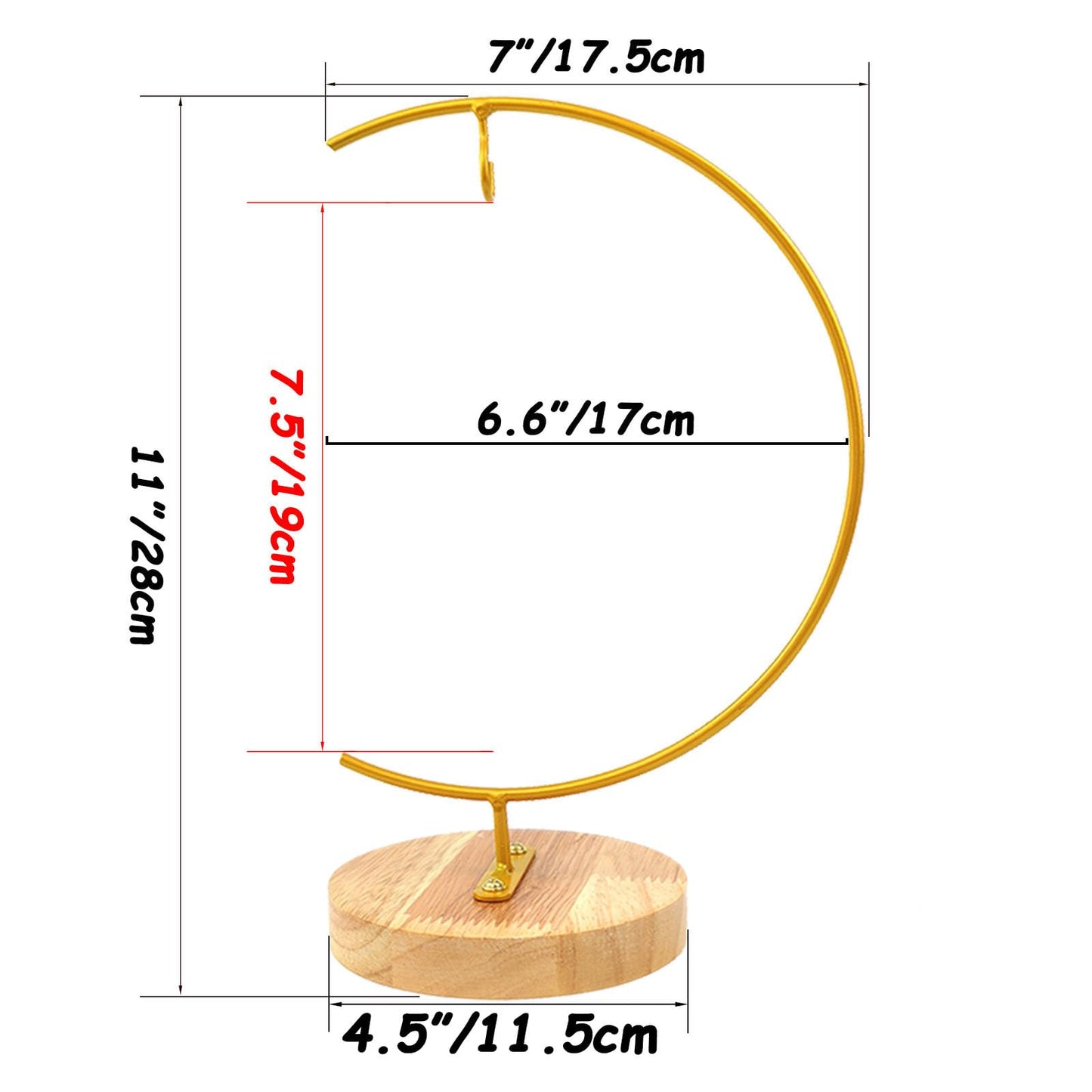 WAJJ Ornament Display Stand, 1 Pack Iron Hanging Stand Rack Holder for Hanging Glass Globe Air Plant Terrarium, Witch Ball and Home Wedding Decoration (Round Wood Gold)