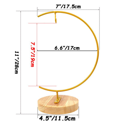 WAJJ Ornament Display Stand, 1 Pack Iron Hanging Stand Rack Holder for Hanging Glass Globe Air Plant Terrarium, Witch Ball and Home Wedding Decoration (Round Wood Gold)