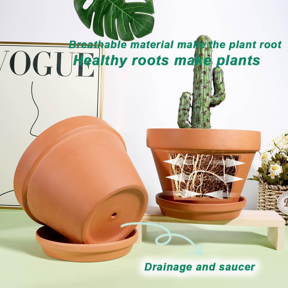 vensovo 8 Inch Terracotta Pots with Saucer - 1 Pack Large Terra Cotta Pot with Drainage Hole, Clay Planters Pot for Indoor Outdoor Plant