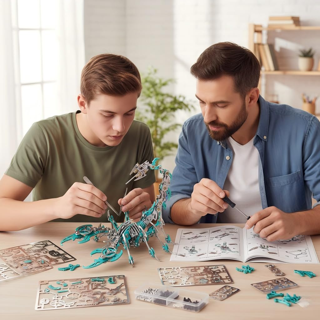 Scorpion 3D Metal Puzzles for Adults, 454PCS Stainless Steel DIY Mechanical Metal Model Kits, No Glue Assembly with Movable Joints, Challenging Metal Building Kit Desk Decor Gift (Green)