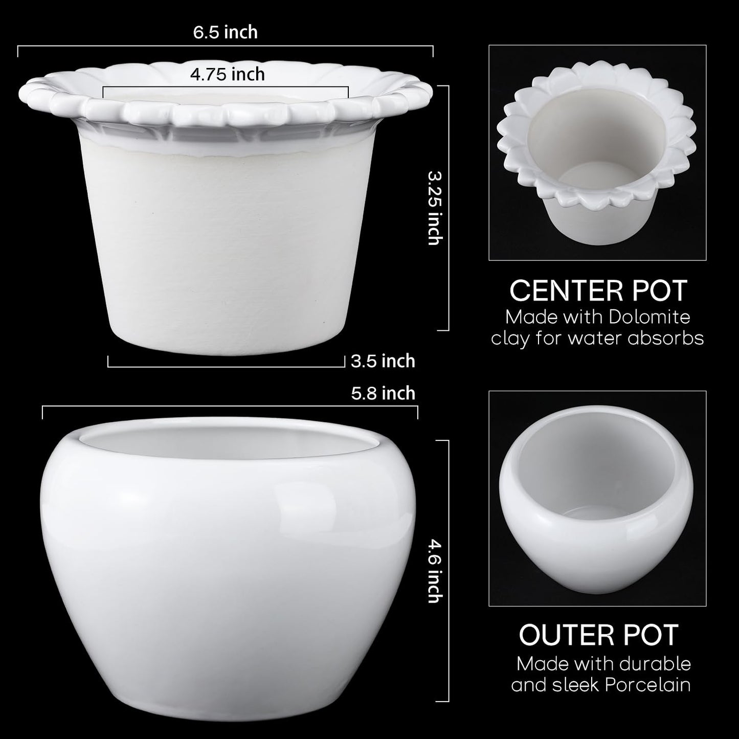 Lovely Ran African Violet Flower Pot Ceramic Self Watering Flower Pot 6.5 * 4.6 * 4 inch Simple Plant Self Watering Pot Indoor Flowers High Absorption Herbaceous Flower Pots Modern Decor Pots