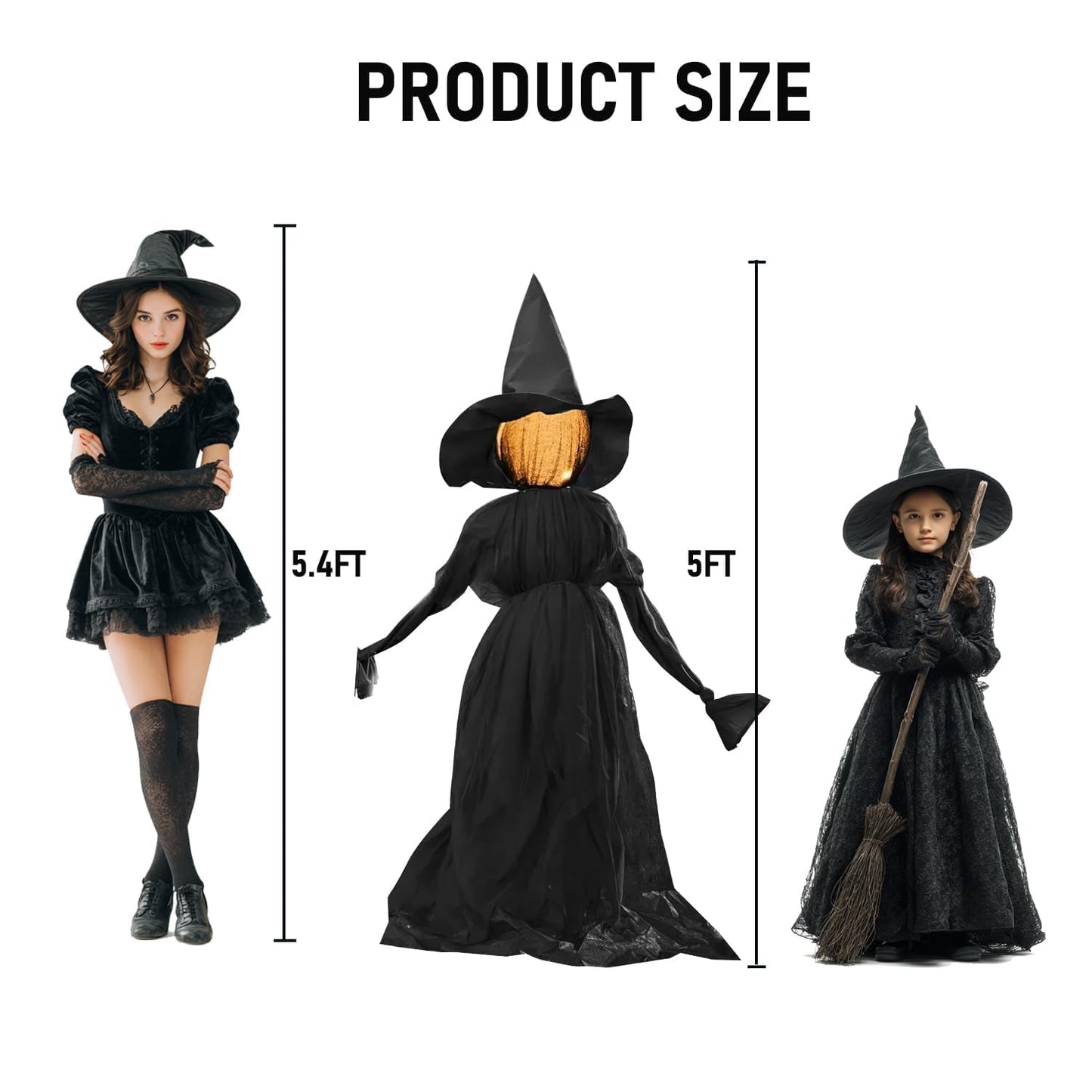 TW SHINE Halloween Witch Decorations Outdoor, 5 FT Set of 3 Holding Hands Witches Stakes with Glowing Face, Lighted Halloween Decor for Party Yard Lawn Porch Garden Haunted House Props