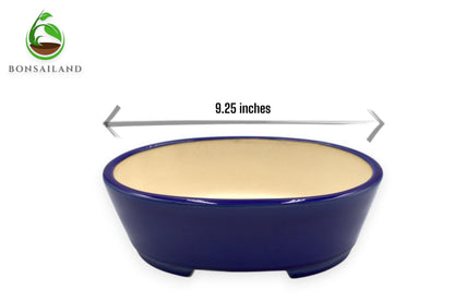 Ceramic Bonsai Planter Pot, Dark Blue, Oval Shape, 9 x 7 x 3 Inches