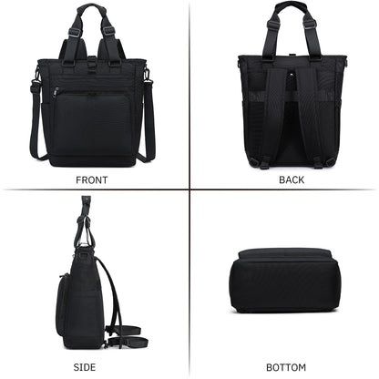 3 in 1 Convertible Backpack, Japanese Minimalist Tote Crossbody Bag, Adjustable Underarm Strap, Anti-Theft, Water Resistant Daypack Fits 15.6 Laptop for Office, Graduate Study, Travel & Casual, Black