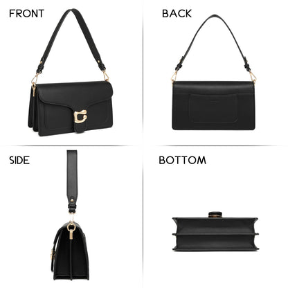 Travistar Small Crossbody Bags for Women - Leather Trendy Cross Body Purse Black Shoulder Bag Elegant Satchel Handbags Designer Evening Clutch Purses with 2 Straps Clutch Purses with 2 Straps