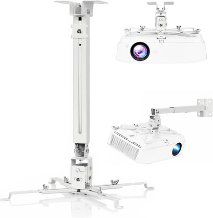 Adjustable Projector Ceiling/Wall Mount - 3-in-1 Universal Bracket for Projector Mounting, Universal Height Adjustable Mount Holder with Extension Pole