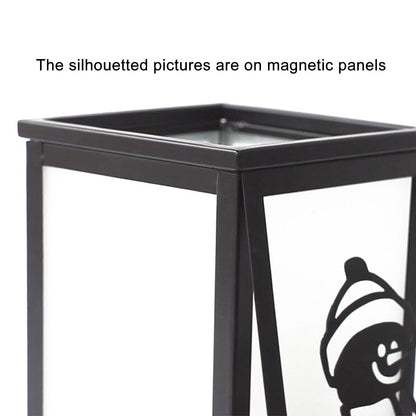 GiveU Decorative Led Candle Lantern with Timer Rustic Candle Lantern with Twelve Magnetic Seasonal Themed Panels ,5 x 5 x 8.5" Black