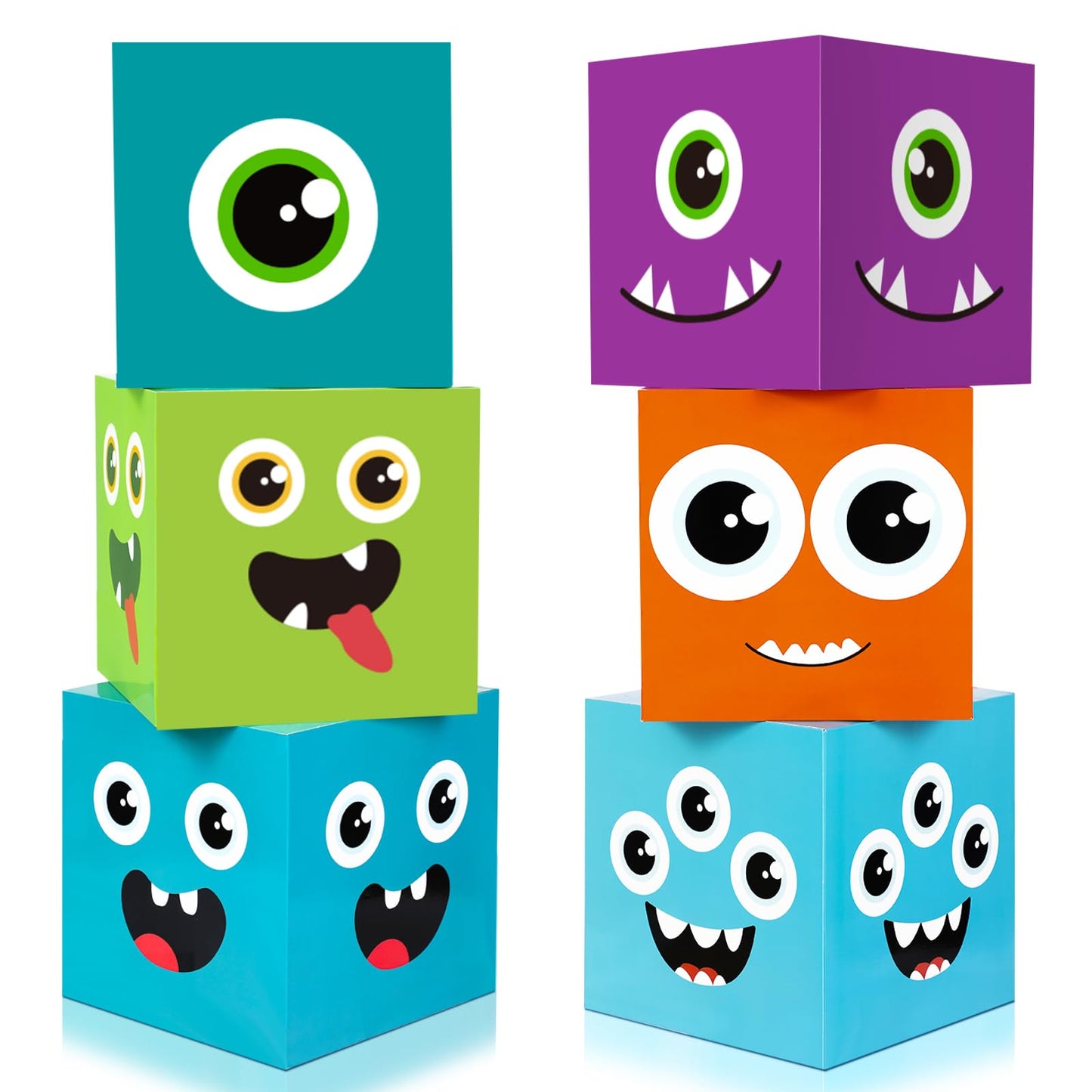 Foilswirl 6 Pcs Monster Birthday Party Decoration Cartoon Big Party Favor Boxes Blue Purple Theme Decor Monster Large Treat Candy Cookie Boxes 11.8'' x 11.8'' for Birthday Baby Shower Photo Booth Prop