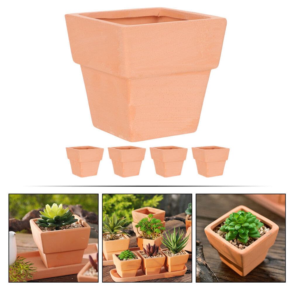 GANAZONO 5pcs Small Terracotta Pots Square Clay Pots Ceramic Flower with Drainage Holes Cactus Nursery Planter Succulent Terracotta Plant for Outdoor Indoor