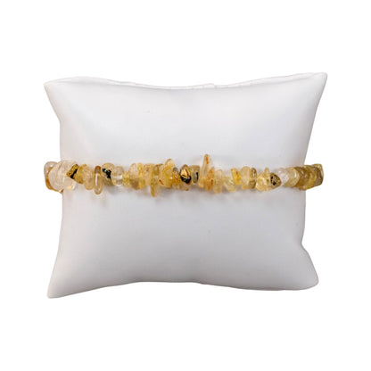 Rutilated Quartz Natural Gemstone Bracelets, Chakra Crystal Healing Chip Stretch Bracelets, Gemstone Polished Irregular Crystals, Crystal Irregular Chips Beads Stretch Bracelets (Rutilated Quartz)