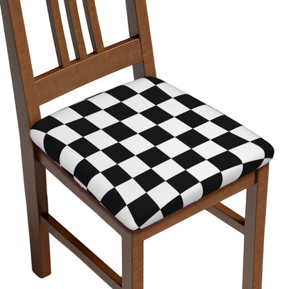 Yakelo Seat Covers for Dining Room Black and White Checkered Chair Seat Slipcovers Kitchen Chair Covers Removable Washable Stretch Dining Chair Covers 4 Pcs