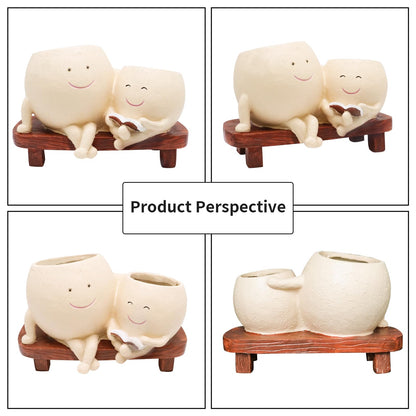 LAUGOKOBE Smily Face Planter Pot for Plants, Cute Double Head Planters for Indoor Outdoor Plants, Modern Lady Head Vase Girl Face Planter, Unique Succulent Pots with Drainage Hole (Khaki)