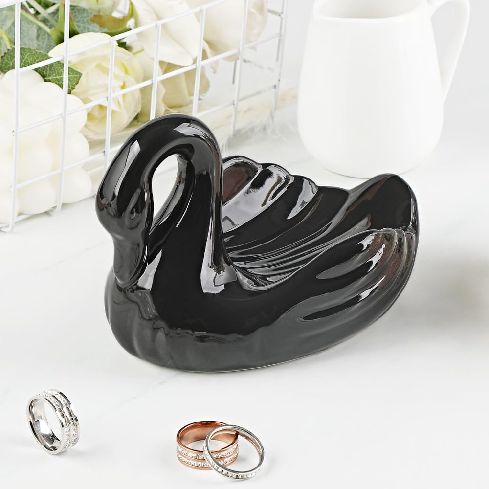 Draining Soap Dish, Elegant Swan Shape, Fluted Design, Cute Ceramic Tray(Black)