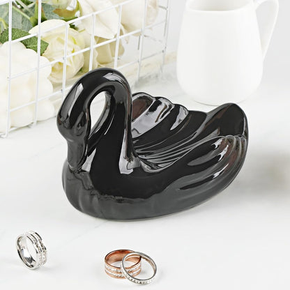 Draining Soap Dish, Elegant Swan Shape, Fluted Design, Cute Ceramic Tray(Black)