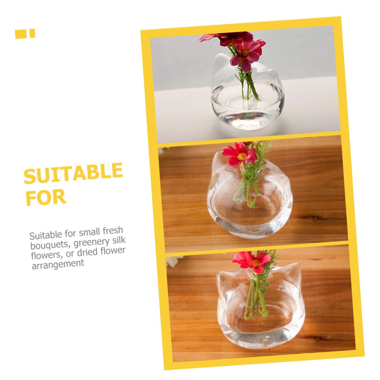 PRETYZOOM 2pcs Cat Shaped Glass Vase Hydroponic Plant Holder for Home Decor Cute Pink Cat Design Terrarium Container