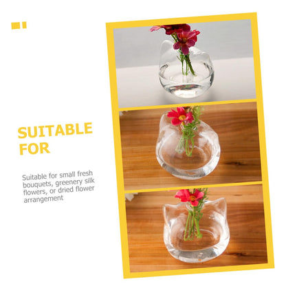 PRETYZOOM 2pcs Cat Shaped Glass Vase Hydroponic Plant Holder for Home Decor Cute Pink Cat Design Terrarium Container