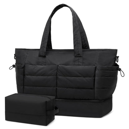 SUIKIHUM 50L Travel Duffel Bag for Women, Weekender Travel Bag with Shoe Compartment & Toiletry Bag, Overnight Carry On Bag for Gym Trip, Black