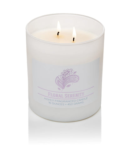Carolina Floral Serenity Scented Candle, 16 oz Wellness Relaxing Aromatherapy Candle, 2 Wick White Jar Soy Blend Wax, Candles for Home, 60H Burn - Made in The USA